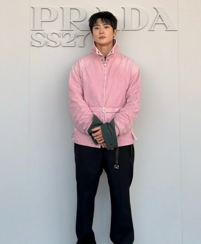Prada SS27 Jaehyun Belted Pink Cotton Jacket