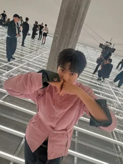 Jaehyun Prada SS27 Pink Belted Cotton Jacket