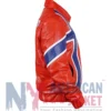 Red Norway Flag Leather Jacket inspired by Erling Haaland with elastic cuffs and premium leather finish