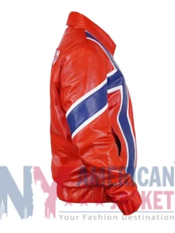 Red Norway Flag Leather Jacket inspired by Erling Haaland with elastic cuffs and premium leather finish