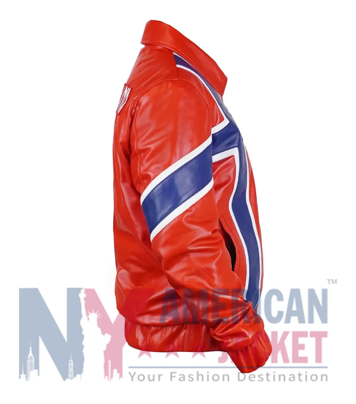 Red Norway Flag Leather Jacket inspired by Erling Haaland with elastic cuffs and premium leather finish