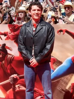 Spider Man New Day Premier Tom Holland Black Leather Jacket