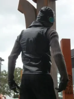 Spiderm Noir Double Breasted Black Leather Vest Back