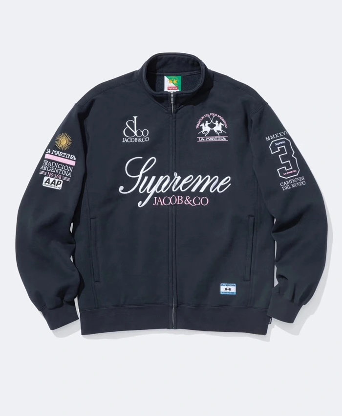 Supreme La Martina Zip-Up Blue Sweatshirt