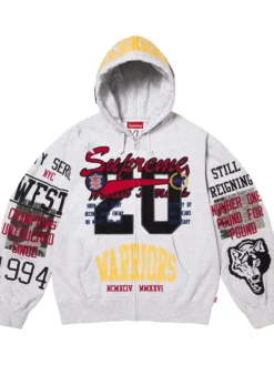 Supreme Warriors Zip-Up Grey Hooded Sweatshirt