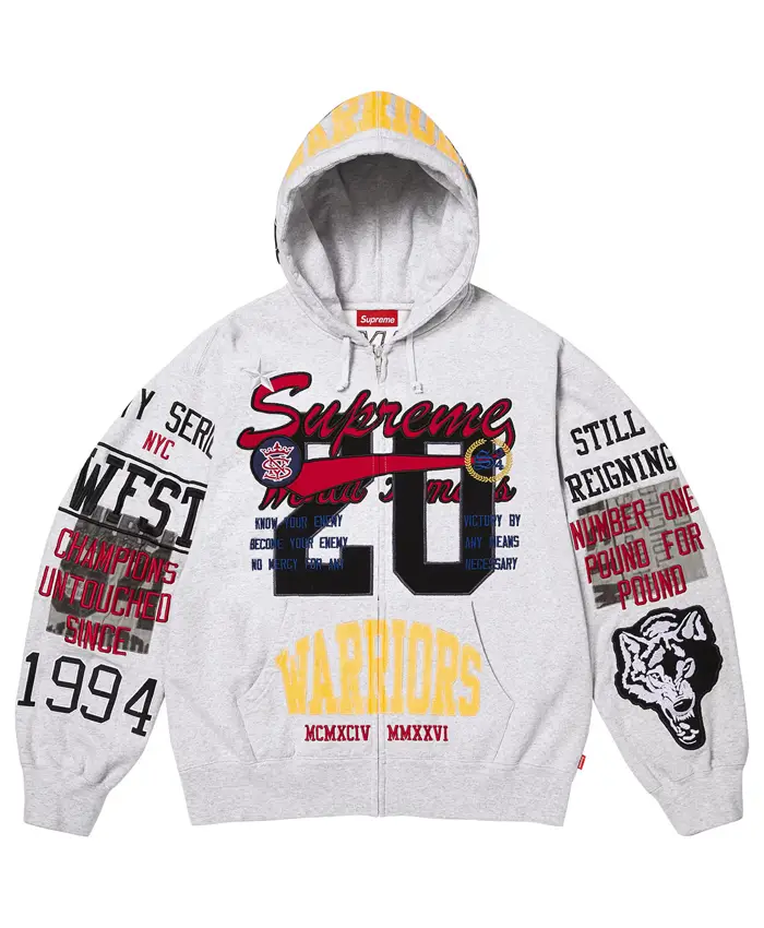 Supreme Warriors Zip-Up Grey Hooded Sweatshirt