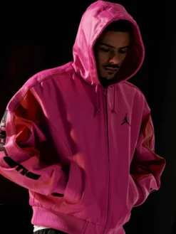 Supreme X Jordan 2026 Pink Hooded Leather Jacket
