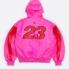 Supreme X Jordan 2026 Pink Hooded Leather Jacket Back