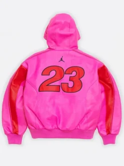 Supreme X Jordan 2026 Pink Hooded Leather Jacket Back
