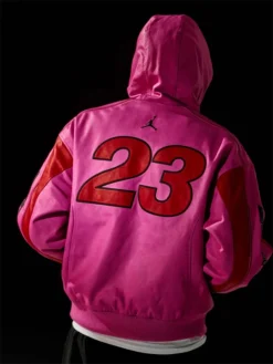 Supreme X Jordan 2026 Pink Hooded Leather Jacket For Sale