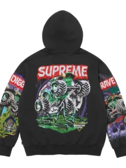 Supreme x Grave Digger Zip-Up Black Hooded Sweatshirt