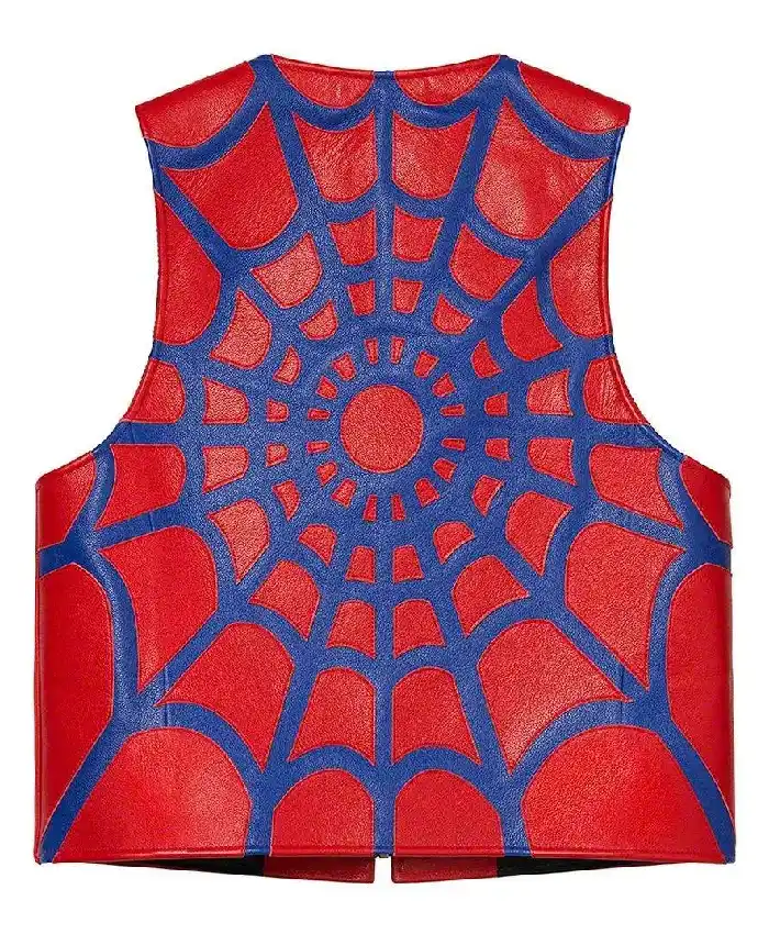 Supreme x Vanson Spider Web Leathers Vest Red Back