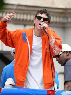 Timothee Chalamet Knicks Victory 2026 Parade Orange Jacket