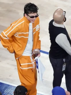 Timothée Chalamet NBA Finals Game 3 Orange Tracksuit
