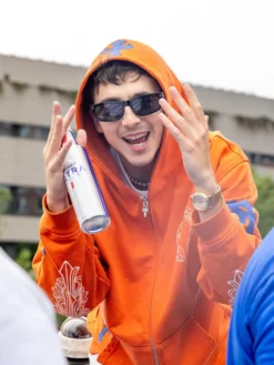 Timothee Chalamet Victory Parade Knicks 2026 Orange Jacket