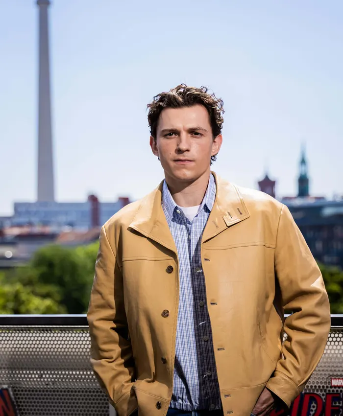 Tom Holland Spider Man New Day Berlin Tan Leather Jacket