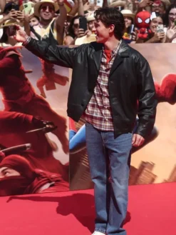 Tom Holland Spider Man New Day Premier Black Leather Jacket