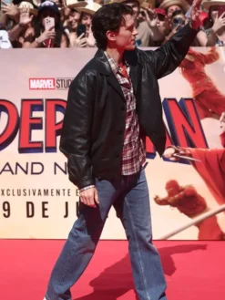 Tom Holland Spider Man New Day Premier Leather Black Jacket