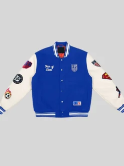 US Soccer x DC Superman Blue Varsity Jacket