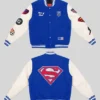 US Soccer x DC Superman Blue Varsity Jacket For Sale