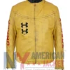 Under Armour x 424 Ferran Torres Yellow Real Leather Jacket front view with collarless design