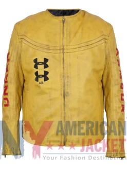 Under Armour x 424 Ferran Torres Yellow Real Leather Jacket front view with collarless design