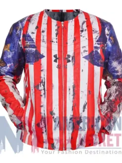 Under Armour x 424 Leather American Flag Jacket Front View