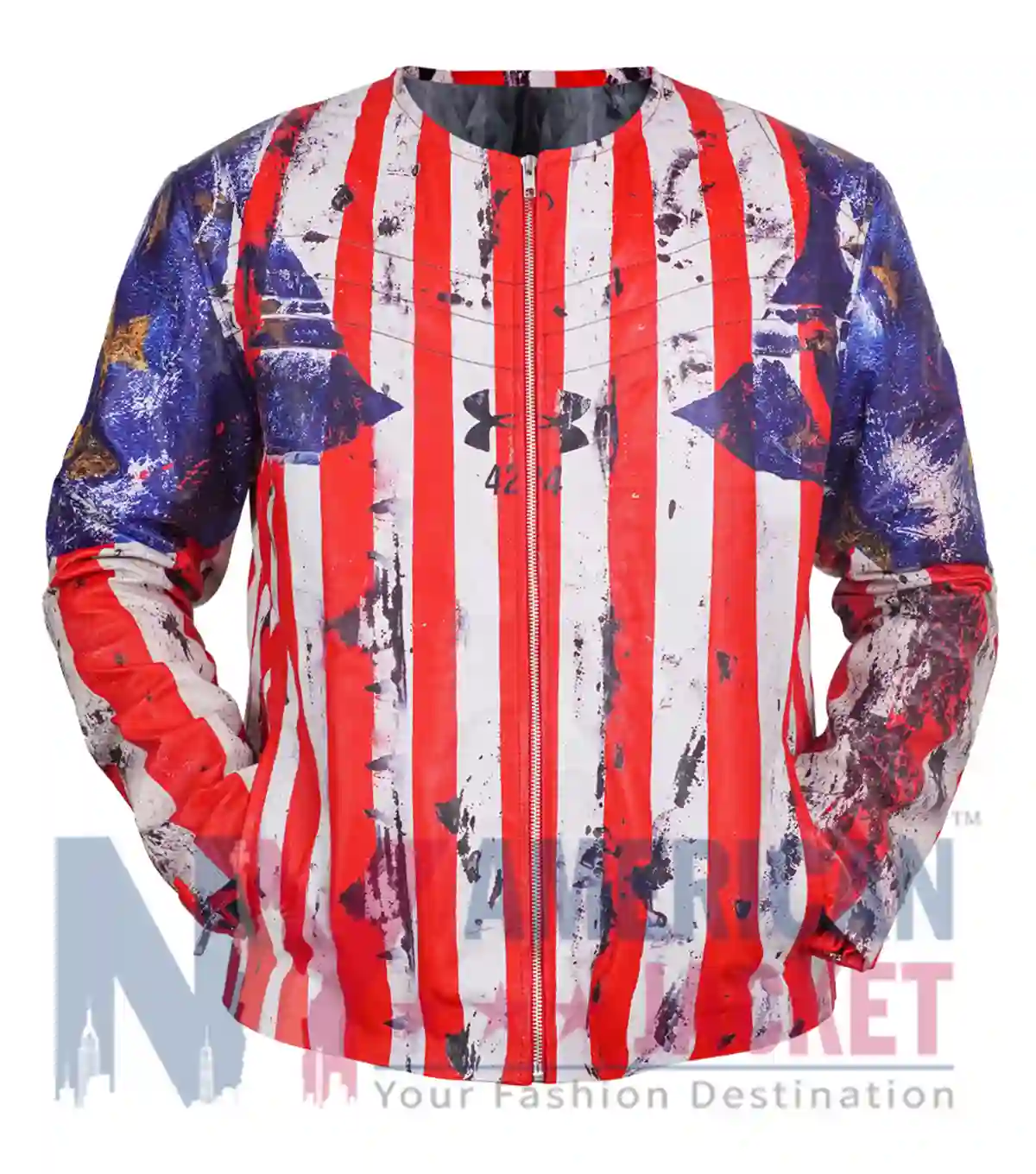 Under Armour x 424 Leather American Flag Jacket Front View