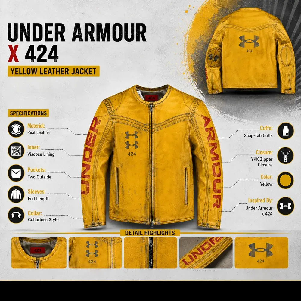 Under Armour x 424 Yellow Leather Jacket Infographic
