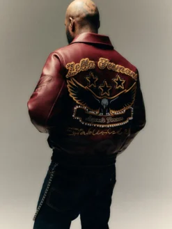Zella Fermani Legends Forever Burgundy Leather Bomber Jacket