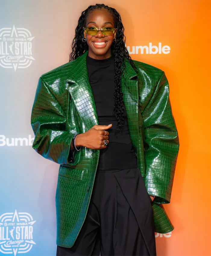 2026-WNBA-All-Star-Weekend-Dominique-Malonga-Green-Leather-Blazer