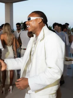 2026 White Party Justin Jefferson White Leather Jacket