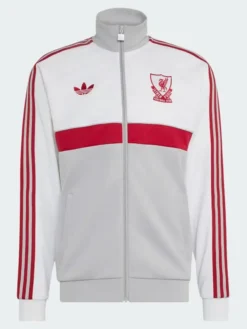 Adidas Originals Liverpool CF White And Grey Fleece Track Jacket Front view