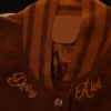 A'ja Wilson Playa Society x Nike WNBA Brown Varsity Jacket front view