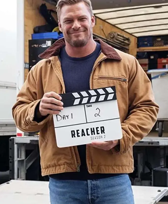 Alan Ritchson Reacher S02 Brown Jacket Front View