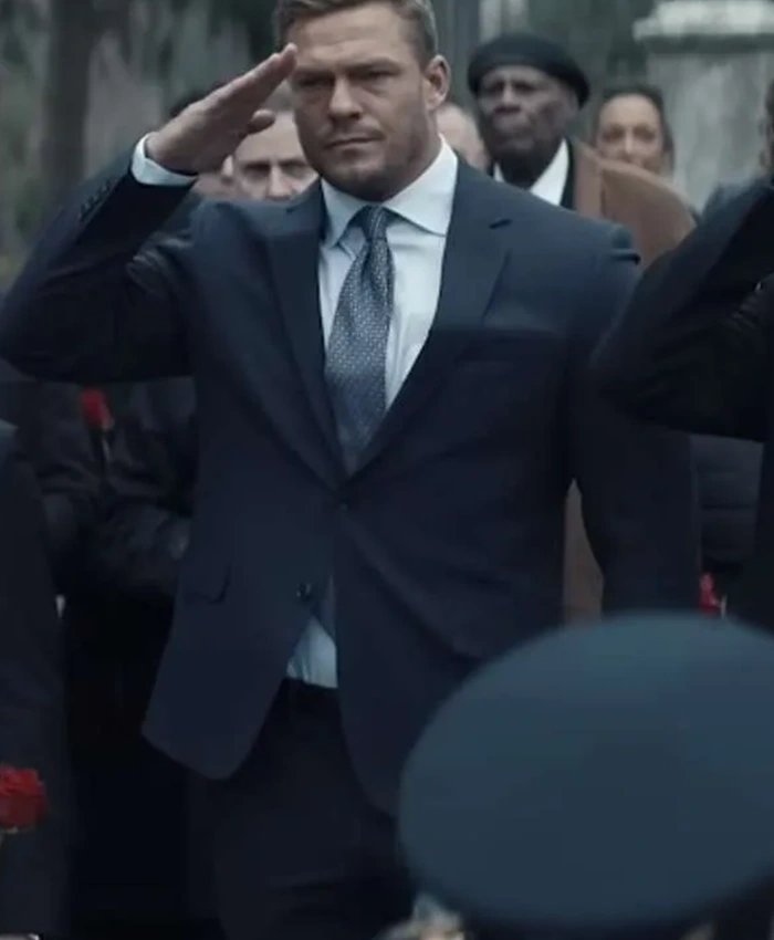 Alan Ritchson Reacher Season 2 Jack Reacher Black Suit front view in black