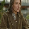 Amanda Batula Brown Suede Leather Jacket with classic collar and button zip closure