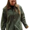 Amanda Batula Green Cotton Jacket featuring buttoned front and classic collar