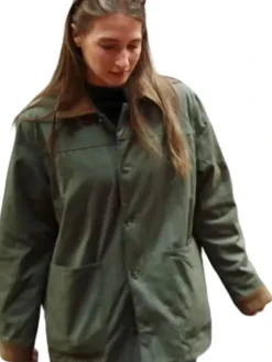 Amanda Batula Green Cotton Jacket featuring buttoned front and classic collar