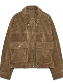 Amanda Batula In the City Season 1 Brown Suede Leather Jacket front view