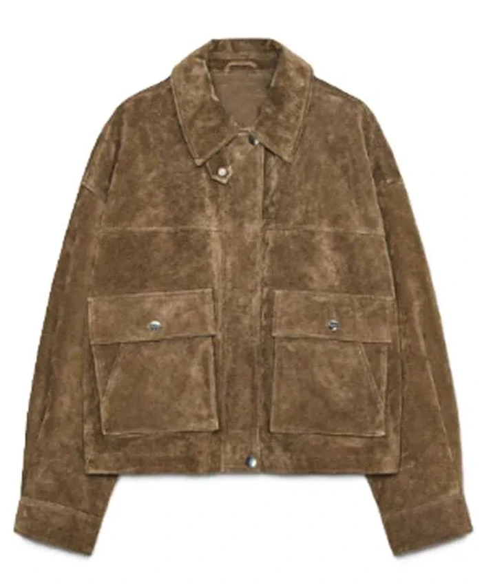 Amanda Batula In the City Season 1 Brown Suede Leather Jacket front view