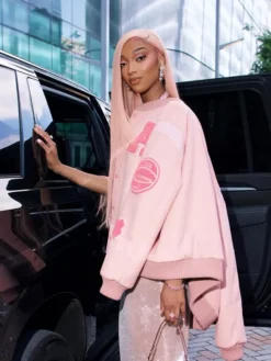 Angel Reese WNBA All-Star Game 2026 Pink Custom Coach Varsity Jacket front view