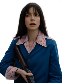 Anne Hathaway The End of Oak Street 2026 Blue Floral Coat