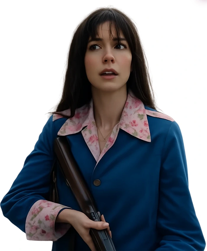 Anne Hathaway The End of Oak Street 2026 Blue Floral Coat