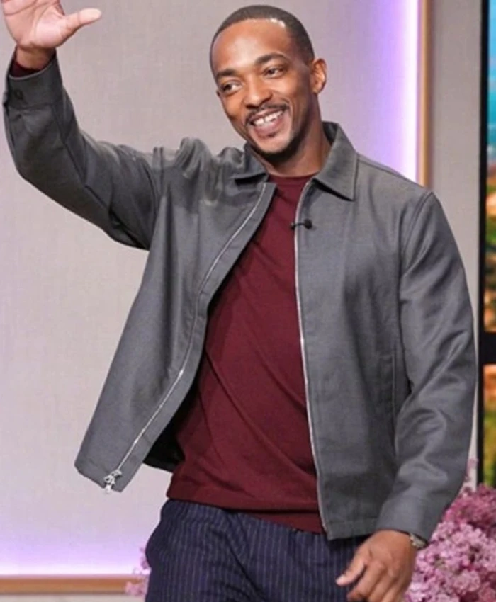 Anthony Mackie The Jennifer Hudson Show 2025 Grey Cotton Jacket Close-up