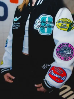 Any Time Any Where Nike Sabrina Ionescu Varsity Jacket Left View