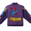 Back View Spider-Man Retro Purple Wool 90 Varsity Jacket