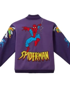 Back View Spider-Man Retro Purple Wool 90 Varsity Jacket