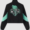 Back View of OVO x WNBA Team New York Liberty Black And Sky Blue Jacket