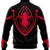 Back View of Parker 2 Miles Morales Black Satin Bomber Jacket